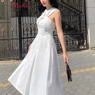 RECHIC Đầm dài Eira kiểu cổ xoắn nơ dáng đầm chiết eo thanh lịch sang trọng