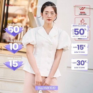 [CHỈ 9.11 - 11.11] RECHIC Áo Brenna cổ V tay phồng ngắn có đính nút dễ phối công sở dạo phố xinh xắn dễ thương