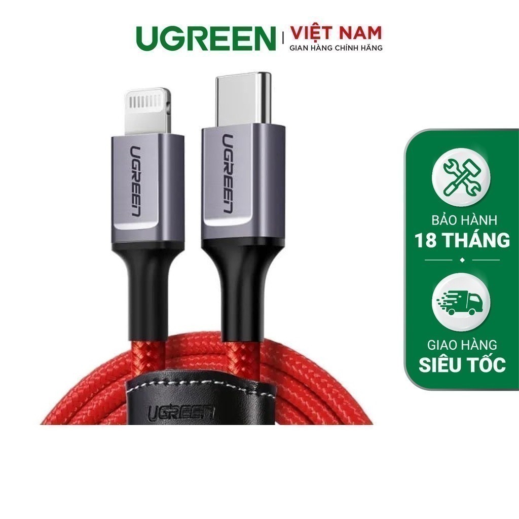 Cáp sạc iPhone Type C sang Lightning UGREEN 20309 - Vỏ bện nylon, truyền dữ liệu 480Mbps Sạc nhanh 3A - Hàng Chính Hãng
