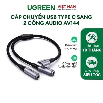 Bộ chuyển USB Type C sang 2 cổng Audio UGREEN AV144 | Đầu cắm mạ vàng | Audio tiên tiến | Bảo Hành 18 tháng | 30732