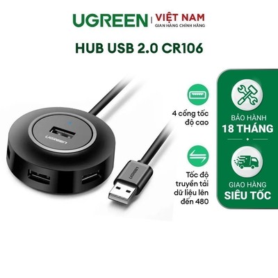 Hub USB UGREEN CR106 4 cổng (USB 2.0 / USB 3.0) – Hỗ trợ cổng cấp nguồn Micro USB - Bảo hành 18 tháng 1 đổi 1