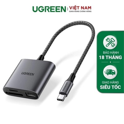 Đầu đọc thẻ SD/TF kèm OTG chuẩn USB 3.0 Type-C Ugreen 80798 vỏ nhôm cao cấp