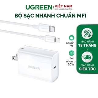 Bộ sạc nhanh iphone ugreen 70293 sạc nhanh pd 20w và cáp type c ra lightning chuẩn mfi - hàng phân phối chính hãng