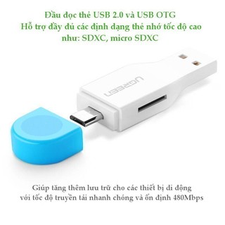 Đầu đọc thẻ TF/Micro-SD 2 cổng USB + OTG tốc độ lên đến 480Mbps UGREEN 30358