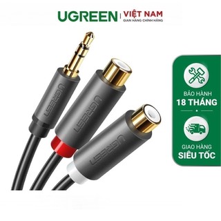 Dây chuyển đổi 3.5mm cái sang 2 đầu rca cái dài 25cm màu đen ugreen av109 10562