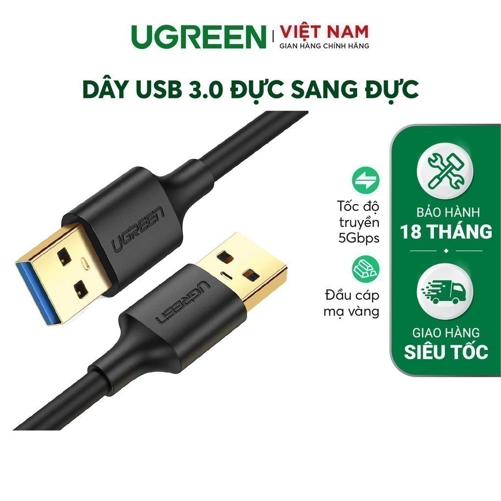 Dây USB 3.0 đực sang đực mạ vàng, dây dạng tròn, độ dài từ 0.5-2m UGREEN US128
