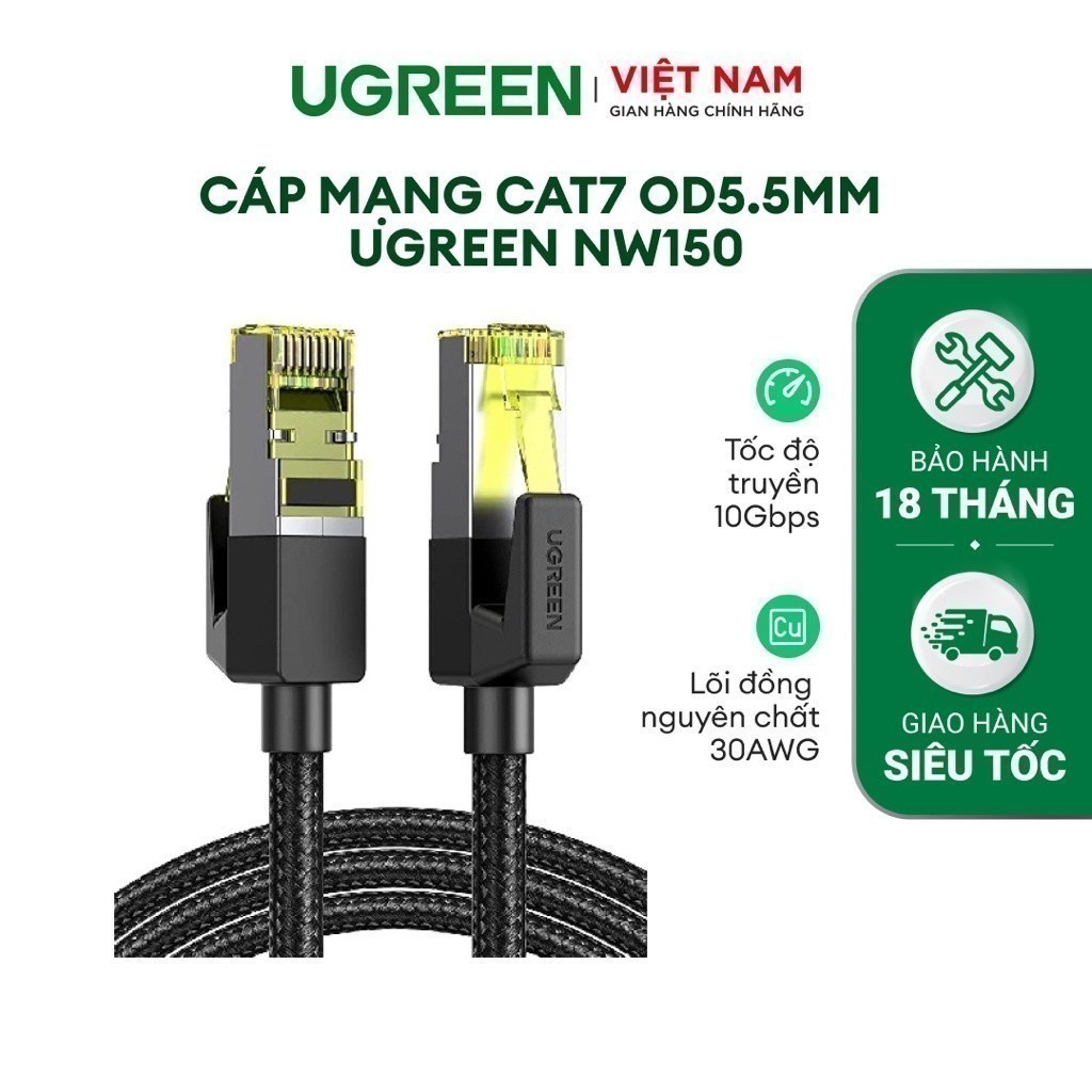 Cáp mạng CAT7 OD5.5mm truyền dữ liệu giữa các máy tính chính hãng UGREEN NW150 0.5-5m | 10643