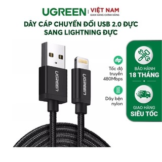Cáp sạc Lightning Ugreen US199 đạt chuẩn MFi | Sạc nhanh | Tốc độ truyền 480Mbps | Bảo Hành 18 Tháng 1 Đổi 1 | 80634