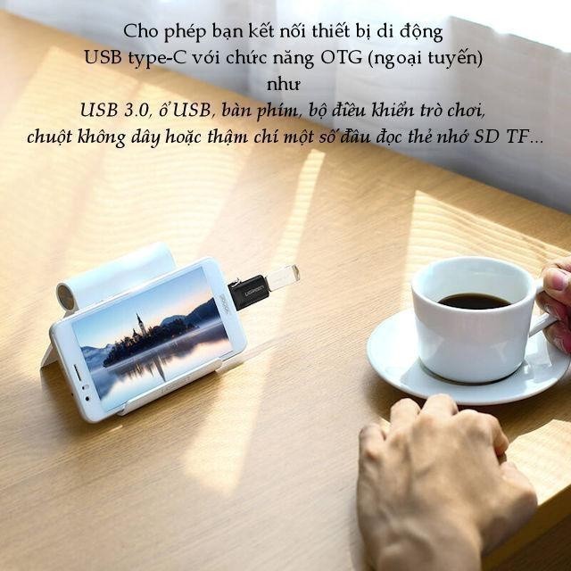Đầu chuyển đổi cổng USB 3.0 sang Type C đực UGREEN US270 | Hỗ trợ OTG | Có dây gắn móc treo chìa khóa| Bảo Hành 18 Tháng | BigBuy360 - bigbuy360.vn