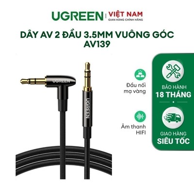 Dây AV chuẩn 2 đầu 3.5mm đực, 1 đầu vuông góc UGREEN AV139 - Bảo hành 18 tháng 1 đổi 1 30546