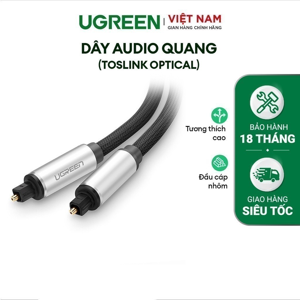 Dây audio quang (Toslink Optical) UGREEN AV108 | Đầu nhôm | Nhiều độ dài từ 1-3m | Bảo Hành 18 Tháng 1 Đổi 1
