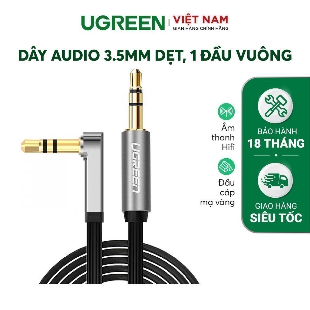  Dây Audio 3.5mm UGREEN AV119 | 1 đầu vuông 90 | Âm thanh Hifi | Bảo Hành 18 Tháng 1 Đổi 1. 