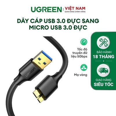 Dây cáp USB 3.0 đực sang micro USB 3.0 đực 2M mạ vàng UGREEN| Tốc độ truyền đữ liệu 5Gbps | Siêu bền | Bảo hành 18 tháng