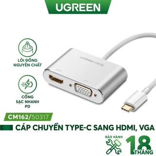 Bộ chuyển đổi USB type C sang HDMI + VGA vỏ nhôm dài 10cm UGREEN CM162