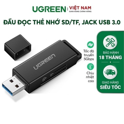 Đầu đọc thẻ SD TF chân cắm USB 3.0 UGREEN CM104 Truyền tải dữ liệu nhanh chóng | Bảo hành 18 Tháng 1 Đổi 1 40751 40752