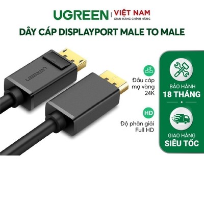 [Outlet] Dây cáp DisplayPort 2 đầu đực UGREEN DP102 | Tốc độ 21.6Gbps | Đầu cáp mạ vàng 24k | Bảo Hành 18 Tháng 1 Đổi 1