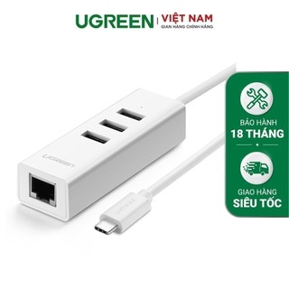 Cáp chuyển đổi USB type C sang Ethernet RJ45 + Hub 3 cổng USB 2.0 dài 30cm Ugreen 20792
