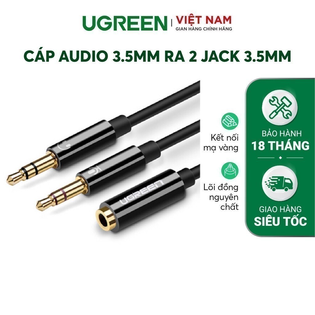 Dây Audio chuyển tai nghe 3.5mm sang 2 đầu Mic và Tai nghe UGREEN AV140 | Đầu cắm mạ vàng chống ăn mòn|Bảo Hành 18 Tháng