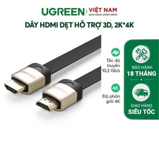 Cáp HDMI UGREEN HD123 | Dây dạng dây dẹt | Hỗ trợ 2K*4K, hình ảnh 3D dài 1-5M | Bảo hành 18 tháng 1 đổi 1.