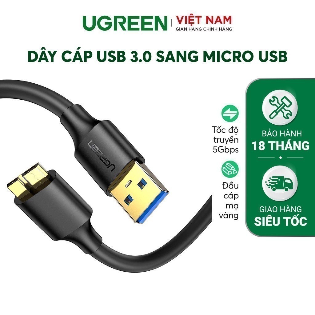 Dây cáp Micro USB 3.0, mạ vàng, dài từ 0.25-2M US130 có dạng dây dẹt và tròn UGREEN