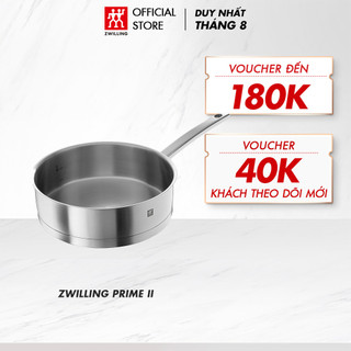 Chảo chống dính ZWILLING Prime II 24cm/6L - bằng thép không gỉ, không tráng phủ, nắp kính khóa ẩm, tay cầm chống nóng