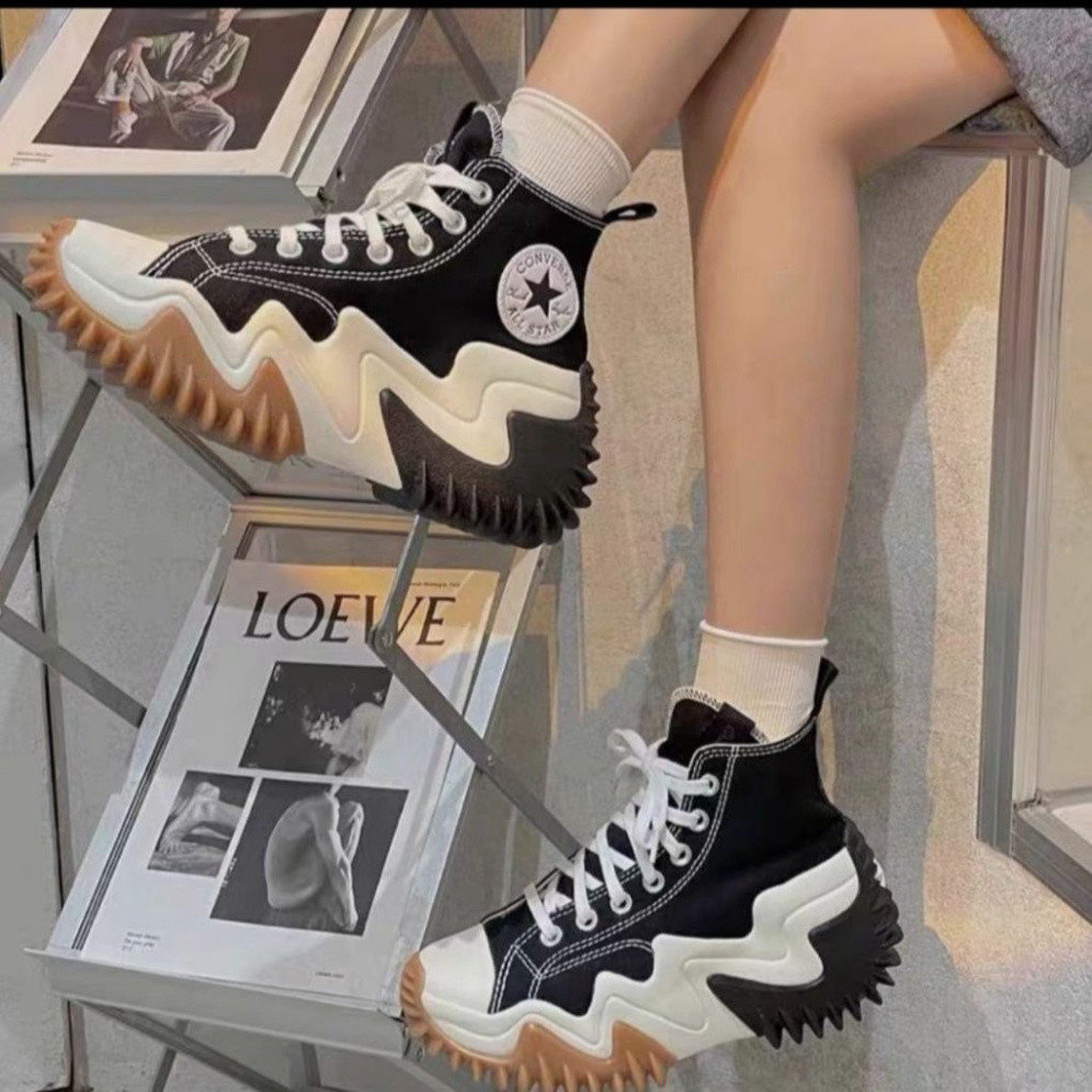 Giày CV Run Star Motion blackgum honey, giày CVS Run motion đen, trắng cao cổ đế răng cưa cao cấp full size nam nữ