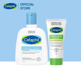 Combo Sữa rửa mặt làm sạch và Kem dưỡng ẩm cho da nhạy cảm Cetaphil Gentle Skin Cleanser 250ml + Moisturizing Cream 50g