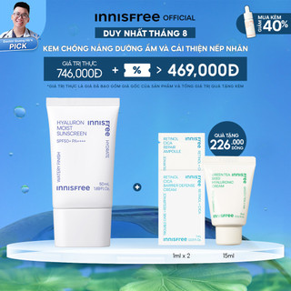 Kem chống nắng dưỡng ẩm & cải thiện nếp nhăn innisfree Hyaluron Moist Sunscreen Essence Texture SPF50+ PA++++ 50 mL