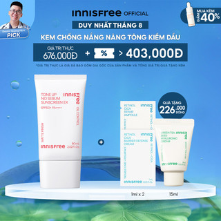 Kem chống nắng nâng tông kiềm dầu innisfree Tone Up No Sebum EX SPF 50+ PA++++ 60 mL