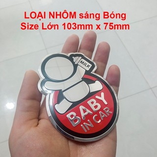 Tem nhôm nổi baby in car dán xe