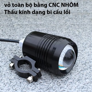 Đèn trợ sáng U2 bi Cầu lồi Vỏ Nhôm 12V~80V siêu sáng màu đen