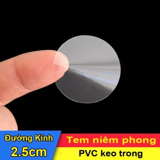 400 Tem dán niêm phong hộp sản phẩm PVC trong suốt kích thước TRÒN 2.5CM