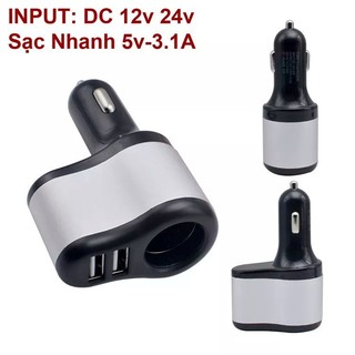 Tẩu sạc Nhanh 3.1A, ra 2 cổng sạc USB và 1 lỗ cắm cho xe hơi QZ370