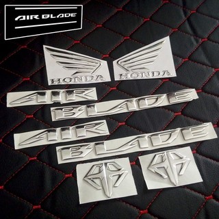 Bộ tem Air Blade, logo AB, Cánh Chim Honda 3D nổi màu Bạc