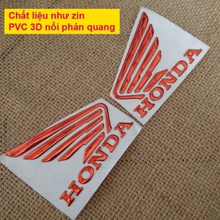 Bộ 2 tem logo cánh én HONDA 3D nổi tem trang trí- Đỏ