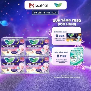 Combo 4 gói Băng vệ sinh Laurier Safety Night Đêm Siêu An Toàn 35 cm 8 miếng Hương Lavender