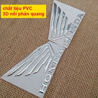 Bộ 2 tem logo cánh én HONDA 3D nổi BẠC