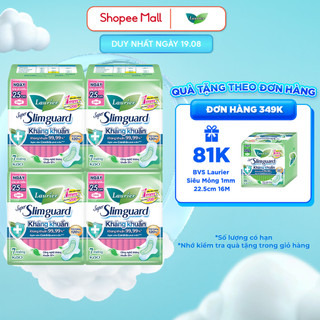 Combo 4 gói BVS Laurier Siêu Mỏng 1mm Kháng khuẩn 25cm 7 miếng