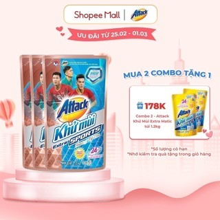 Combo 3 Nước giặt Attack Khử Mùi Extra Sport Tự Tin túi 1.2kg