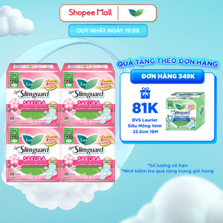 Combo 4 gói BVS Laurier siêu mỏng bảo vệ 1mm Hương Anh Đào 22.5cm 10 miếng