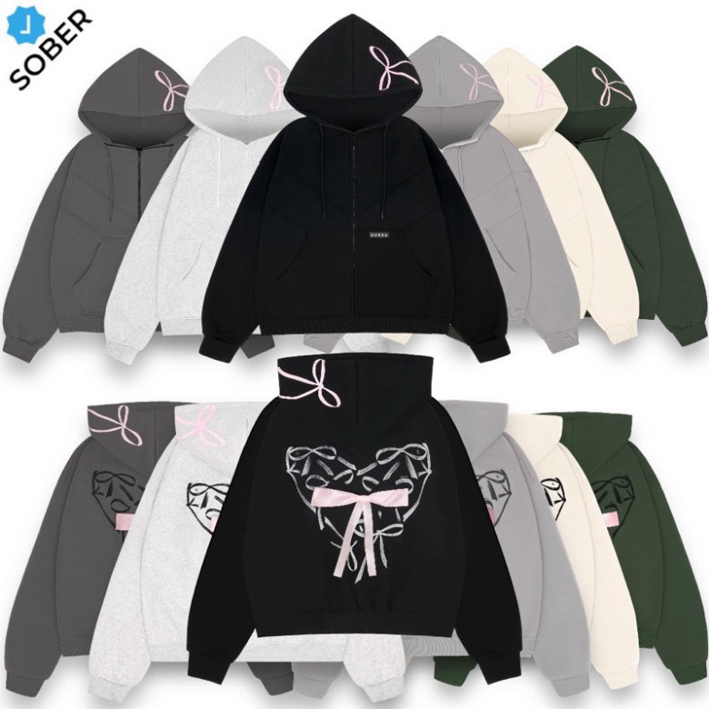 Áo Hoodie Nam Nữ , Áo Khoác Hoodie Zip Unisex PINK BOW In Họa Tiết Nơ Trái Tym chất liệu nỉ bông mềm mịn ấm áp hot 2024