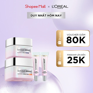Bộ kem ngày đêm sáng da tức thì Glycolic Bright & 2 Serum cấp ẩm L'Oreal Paris