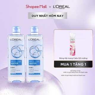 Bộ 2 nước tẩy trang đa năng 3in1 tươi mát L'Oreal Paris (xanh dương nhạt) 400ml