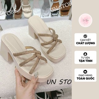 Chân to tăng 1 size Dép đế xuồng nữ chất PU quai xoàn 6 dây chéo bản to cao 8 phân USD035 Un Store