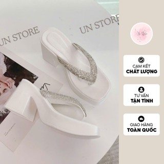Chân to tăng 1 size Dép đế xuồng nữ quai kẹp xỏ ngón đính đá 7 phân tăng chiều cao USD019 Un Store