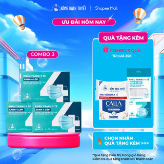 Combo 3 Hộp Khẩu trang Bông Bạch Tuyết 4 lớp xanh (50 cái/hộp)
