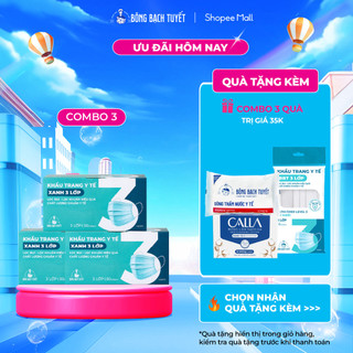 Combo 3 Hộp Khẩu trang Bông Bạch Tuyết 3 lớp xanh (50 cái/hộp)