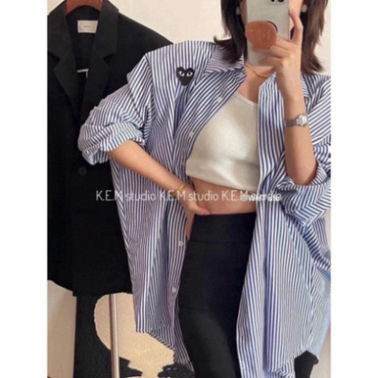 Sơ mi kẻ dài tay thêu tim PLAY /Shyncloset | BigBuy360 - bigbuy360.vn