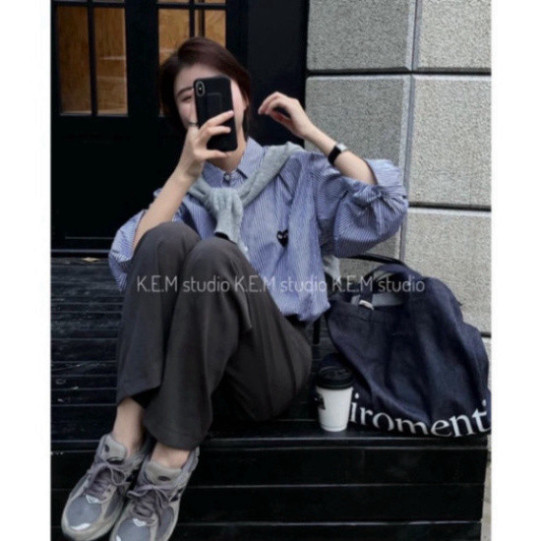 Sơ mi kẻ dài tay thêu tim PLAY /Shyncloset | BigBuy360 - bigbuy360.vn