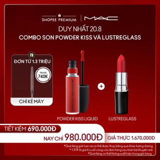  MAC - Bộ 2 món: Son kem Powder Kiss Liquid Lipcolour 5ml, Son thỏi Lustreglass 3g